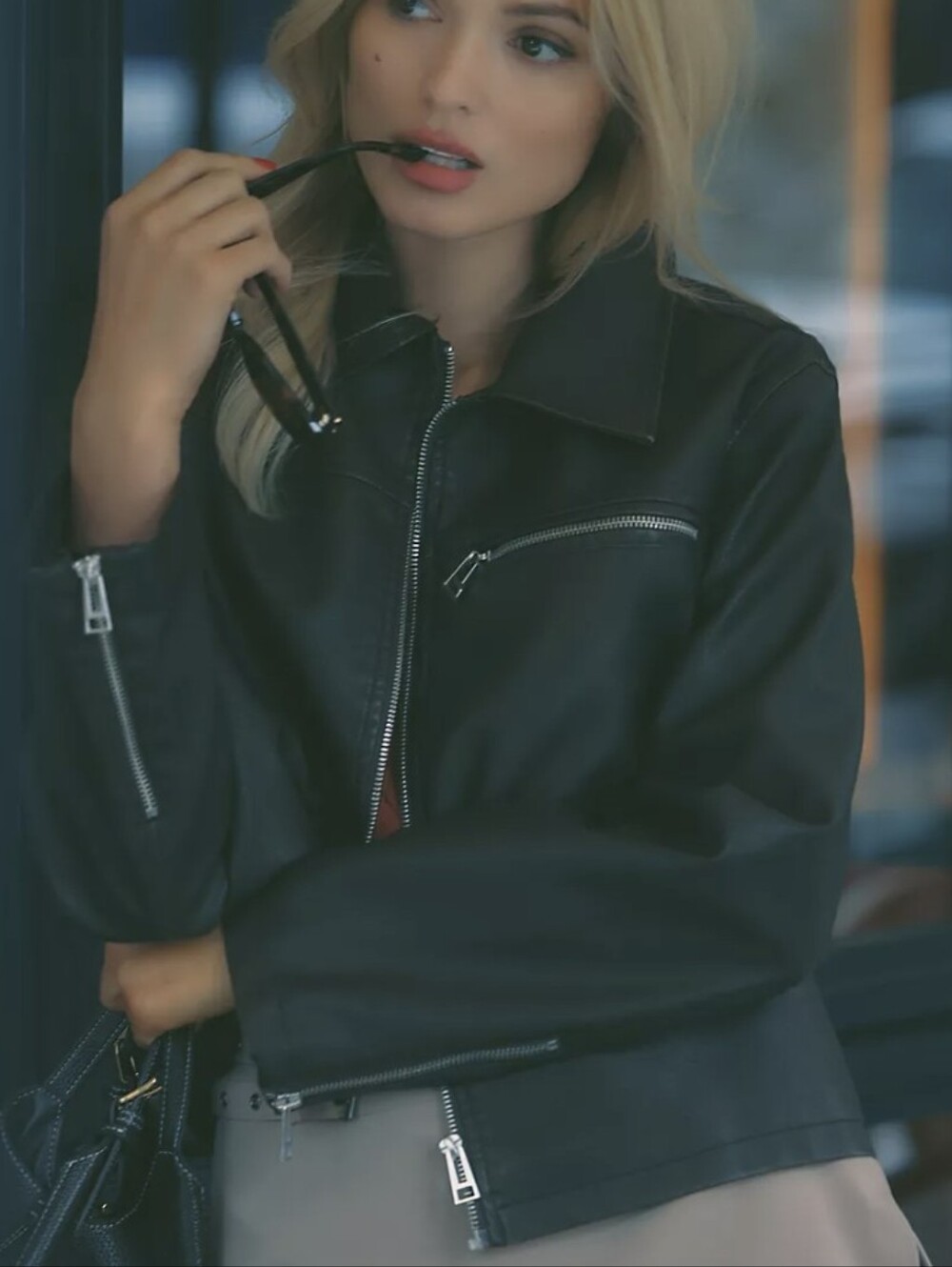 Pilcro Washed Brown Faux Leather Zip Moto Jacket